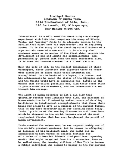 Copy of Nikola Tesla Biography   Prodigal Genius