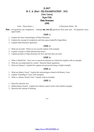 BCA III data structure 2021