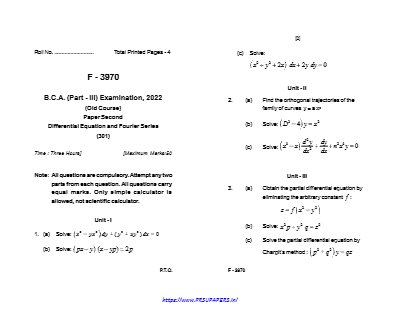 BCA III differential equation and fourier jun 2022