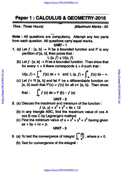 BCA III calculus and geometry 2016
